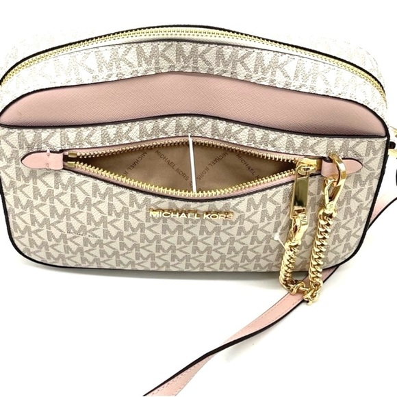 Michael Kors EW Zip Chain Xbody Bag Vanilla/ Light Pink - Picture 13 of 14